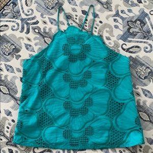 Anthropology green cotton lace top